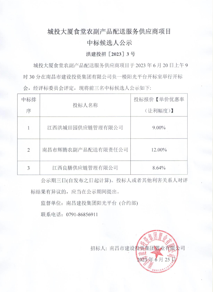 城投大厦食堂农副产品配送服务供应商项目中标候选人公示_拉斯维加斯3133cc